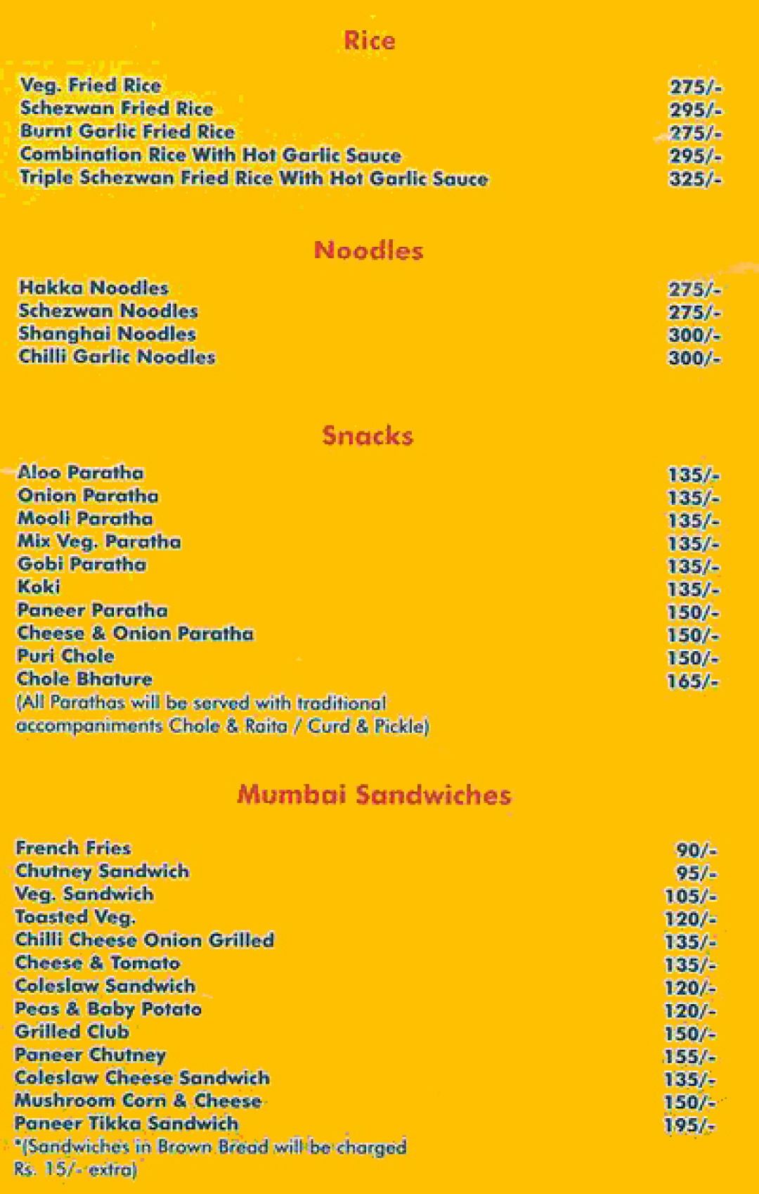 Puranmal Menu, Menu for Puranmal, Vile Parle West, Western Suburbs, Mumbai