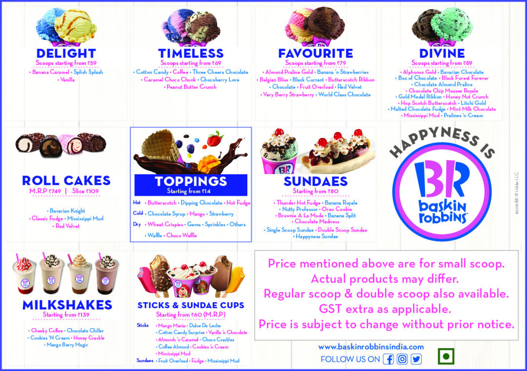 Baskin on sale robbins prices