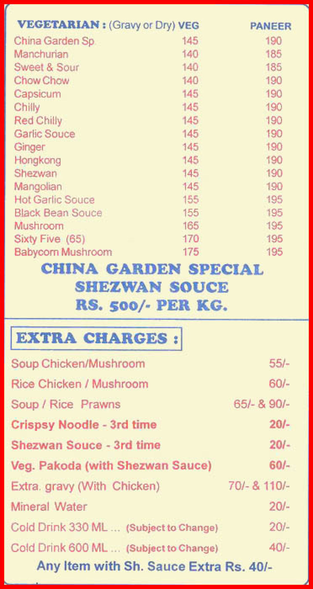 China Garden Fast Food Menu Menu For China Garden Fast Food Mulund West Central Mumbai Mumbai