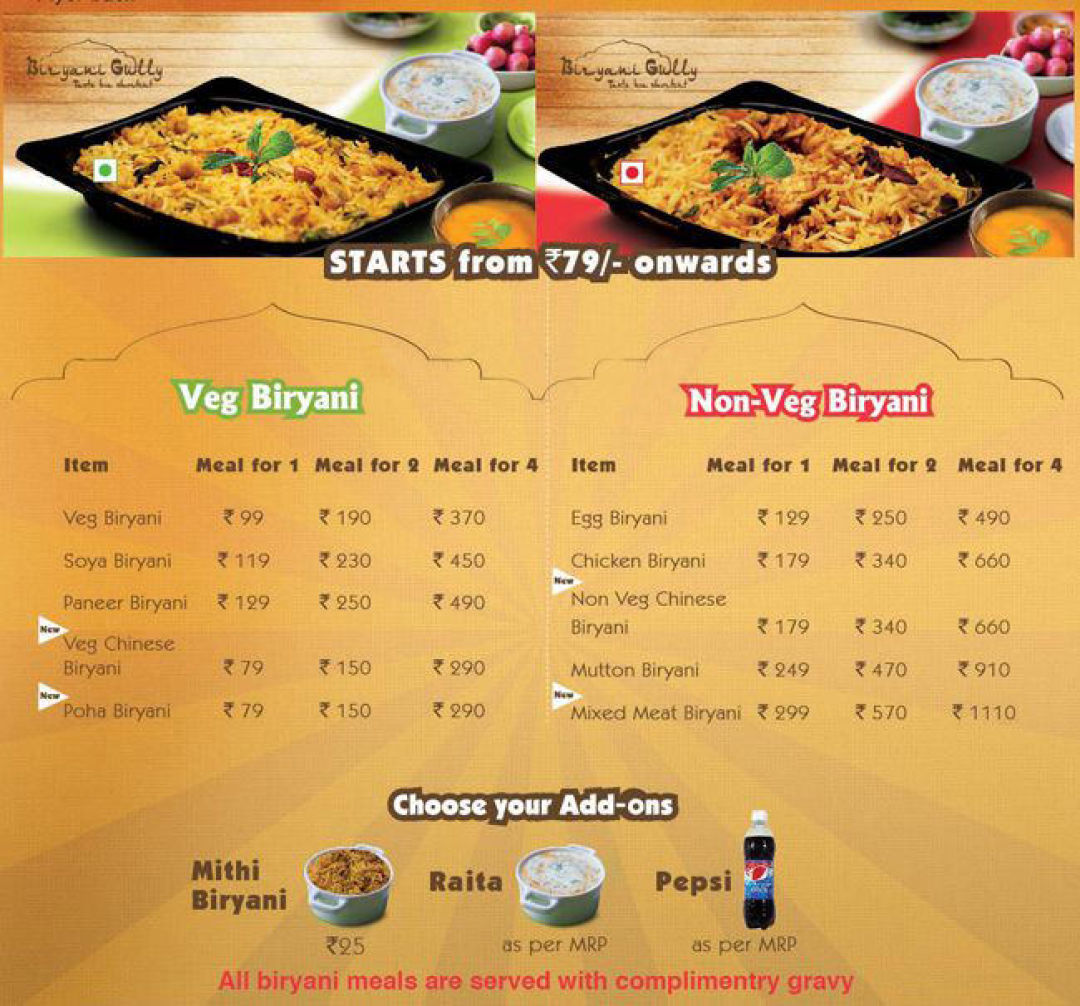 Biryani Gully Menu, Menu for Biryani Gully, Sector 10, Noida, Delhi NCR