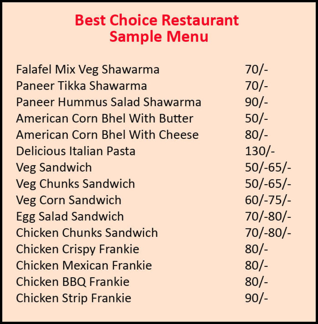 Best Choice Restaurant Menu