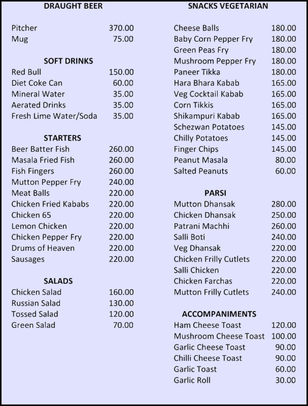 JukeBox Menu, Menu for JukeBox, Koramangala, South Bengaluru, Bengaluru