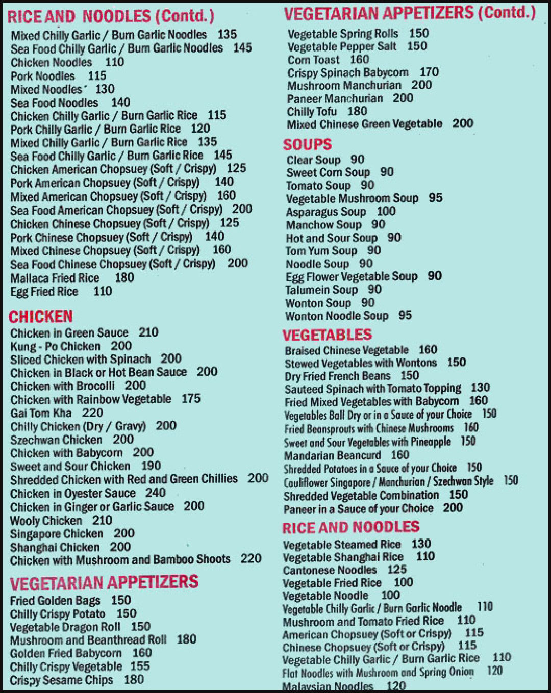 In Wok Menu, Menu for In Wok, Richmond Road, Central Bengaluru, Bengaluru