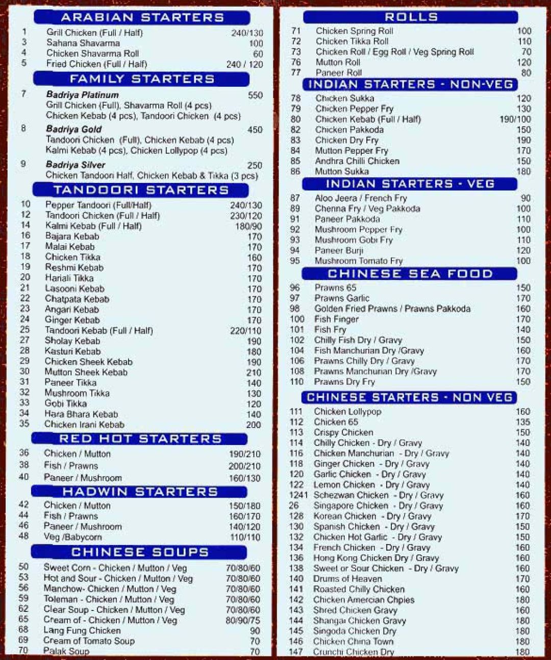 Al - Badriya Menu, Menu for Al - Badriya, Rammurthy Nagar, North ...