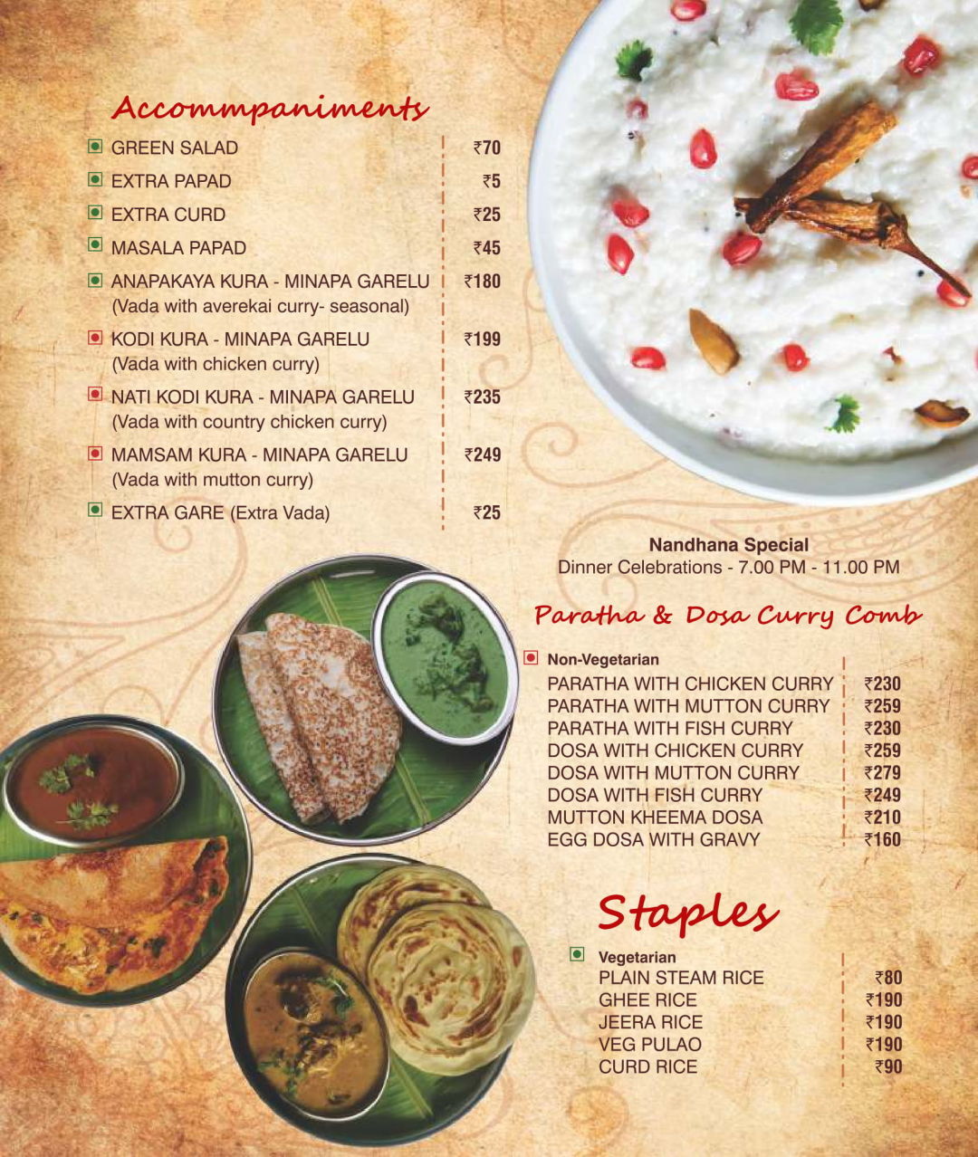 Nandhana Palace Menu, Menu for Nandhana Palace, Rajajinagar, West ...