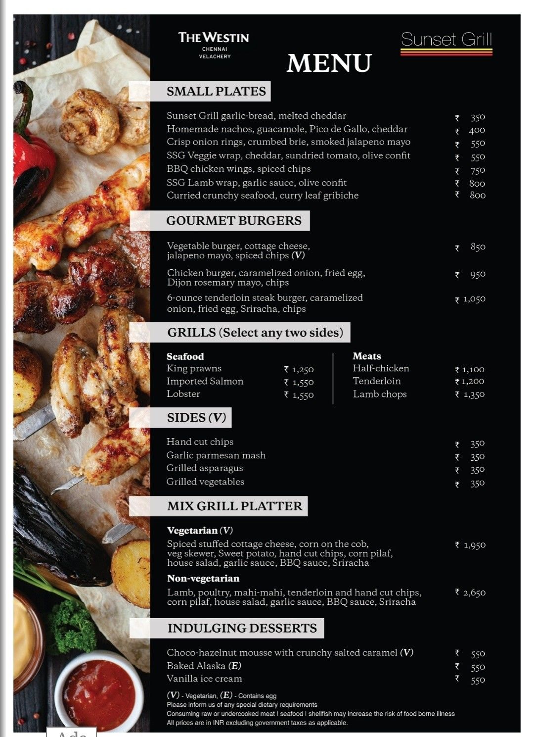 Sunset Grill Menu, Menu for Sunset Grill, The Westin Chennai Velachery ...