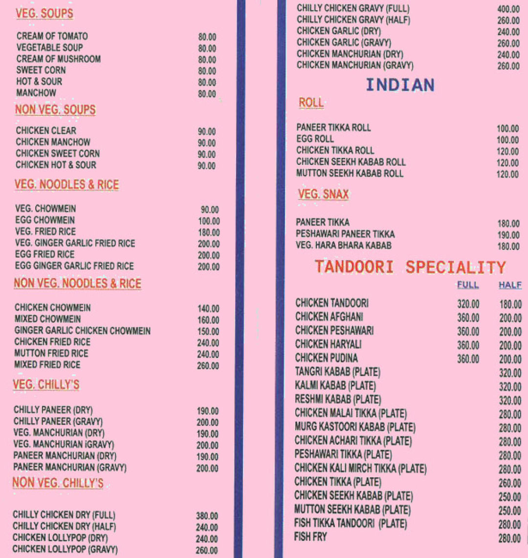 Chawla's Menu, Menu for Chawla's, Mansarovar, Jaipur, Jaipur