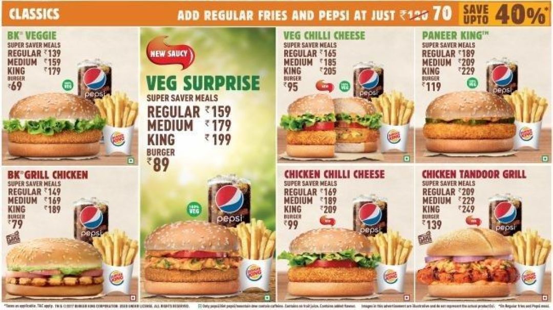 Burger King Menu, Menu for Burger King, Forum Vijaya Mall, Vadapalani