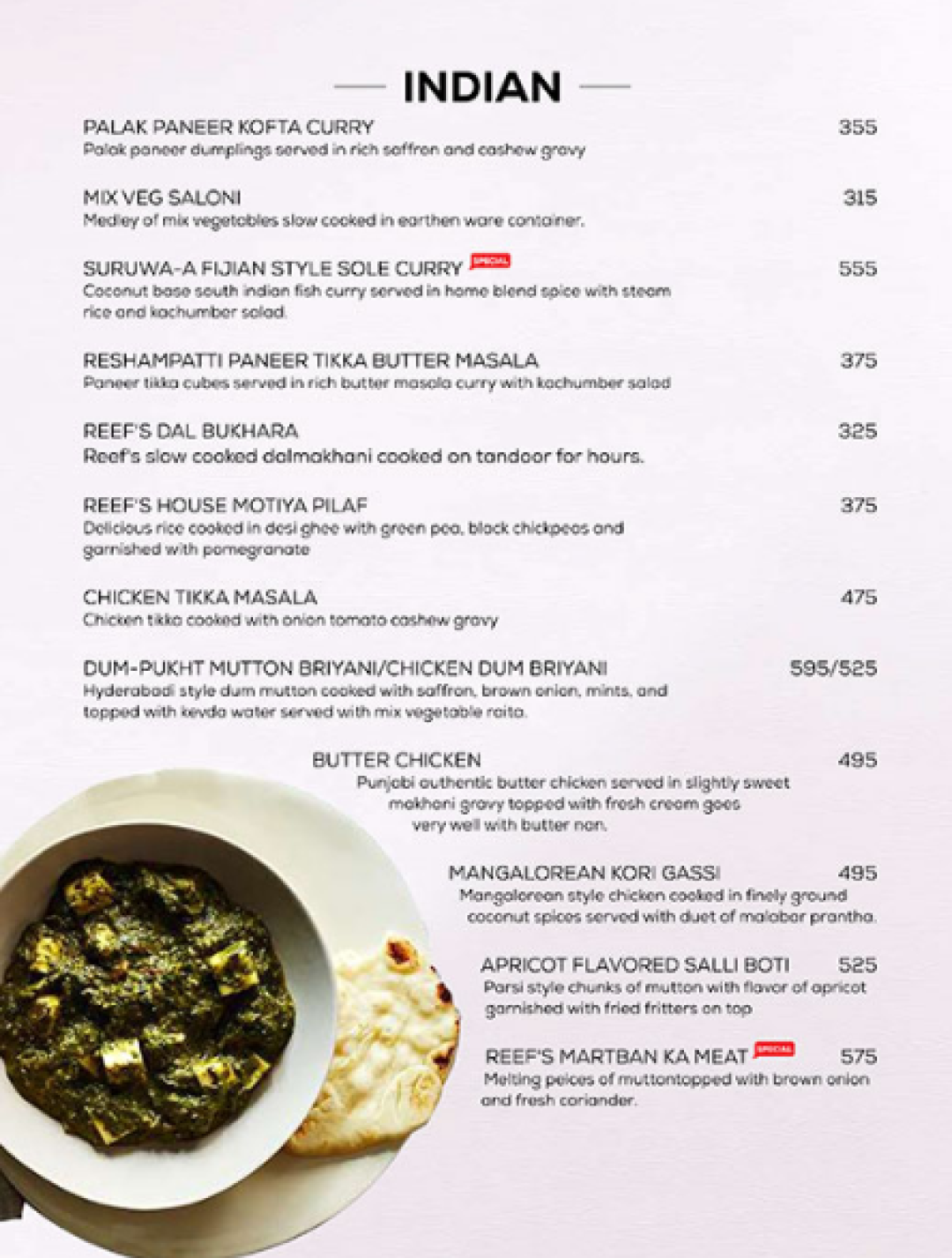 The Reef Menu, Menu for The Reef, Sector 7, Chandigarh, Chandigarh