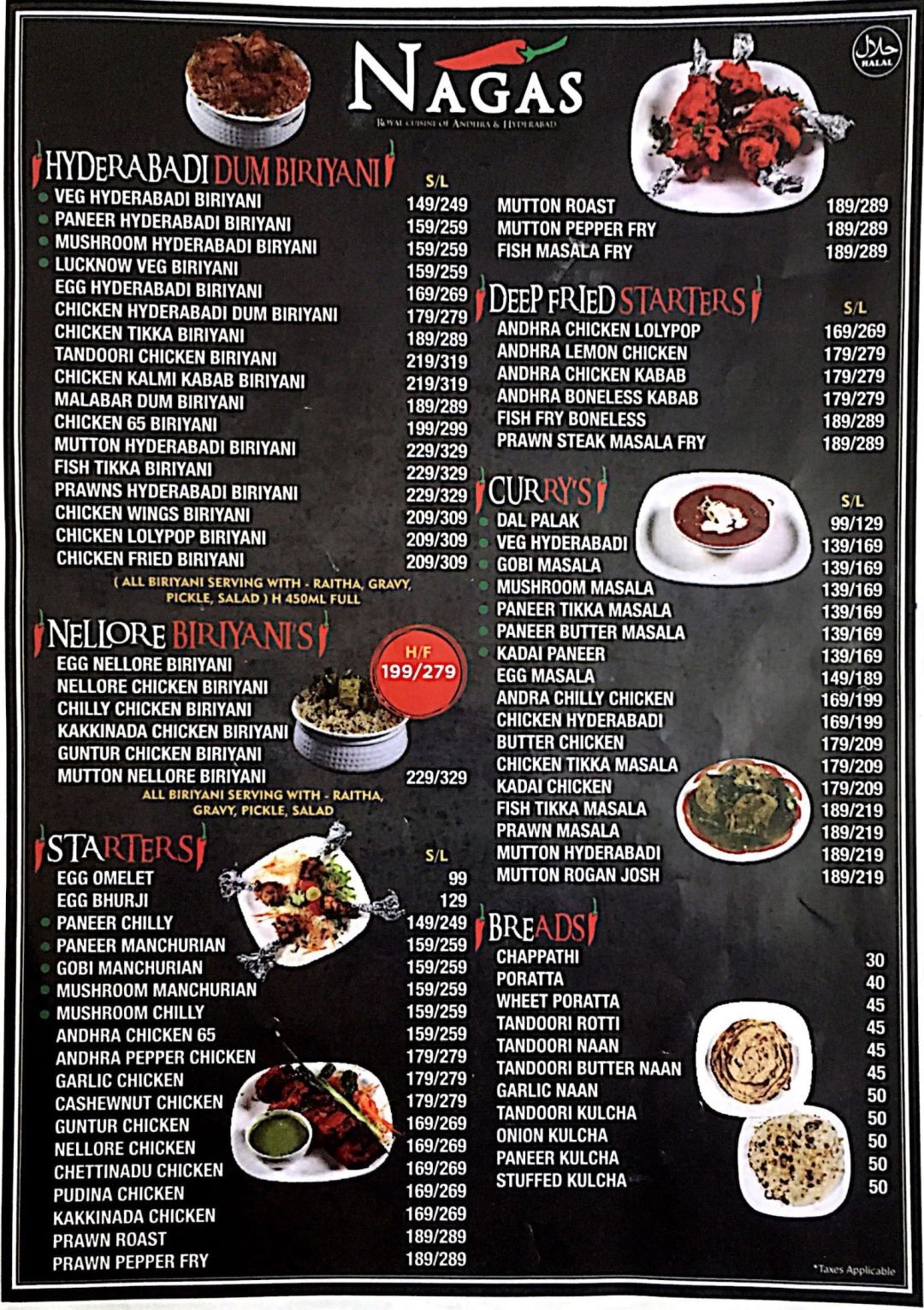 Naga's Menu, Menu for Naga's, Palladium, Velachery, Chennai