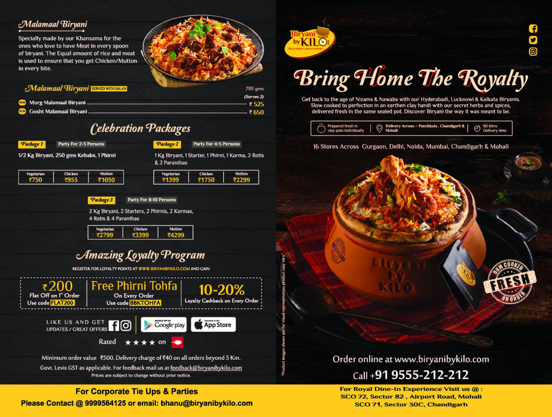 Biryani By Kilo Menu, Menu For Biryani By Kilo, Mohali, Chandigarh Tricity