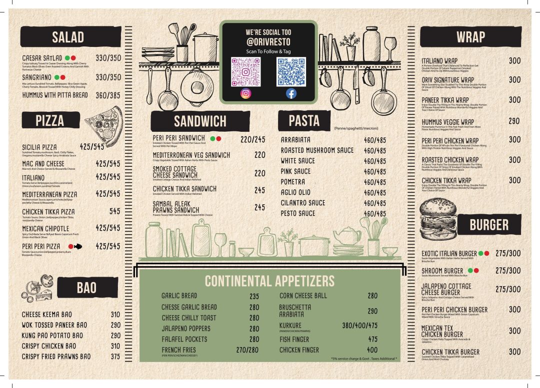 Oriv Resto Cafee Bar Menu, Menu for Oriv Resto Cafee Bar, Borivali West ...