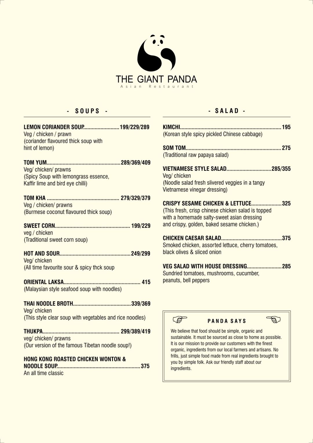 The Giant Panda Menu, Menu for The Giant Panda, Sector 104, Noida