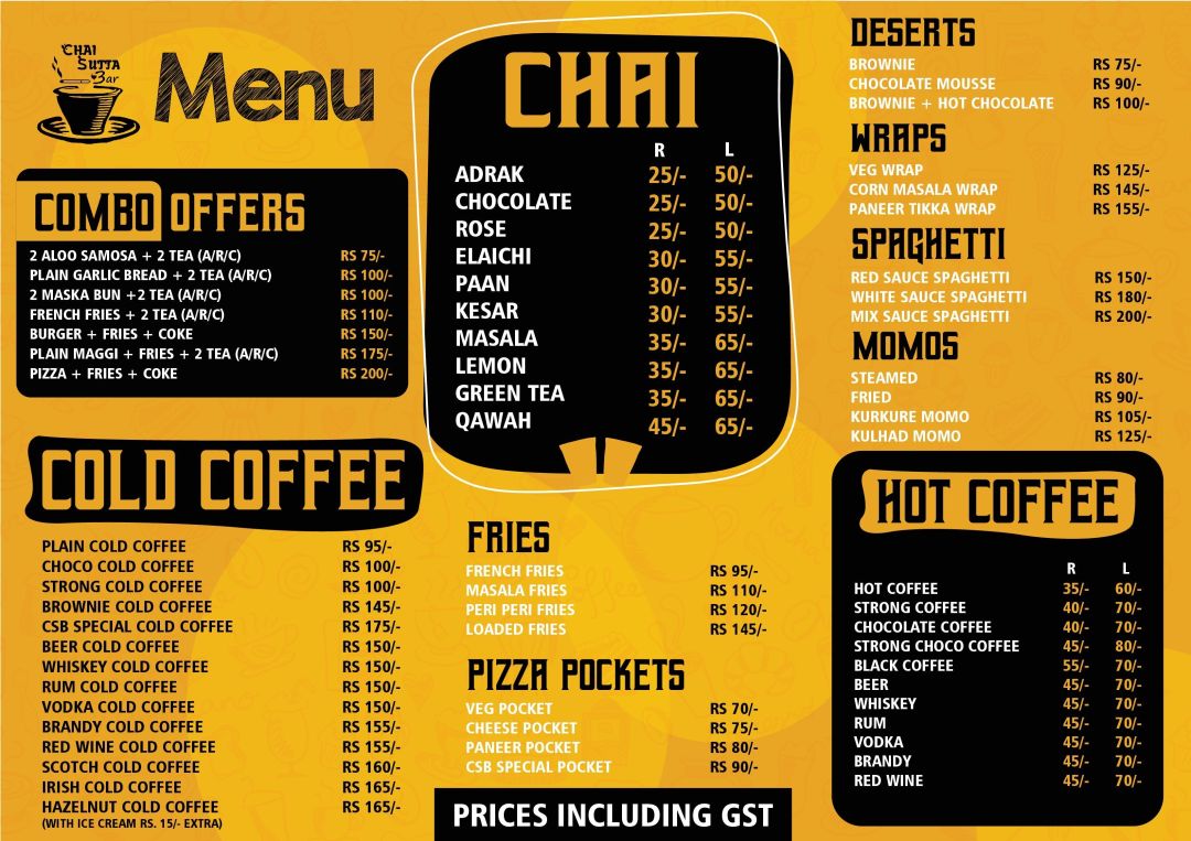 Chai Sutta Bar Menu, Menu for Chai Sutta Bar, Sector 20, Panchkula ...