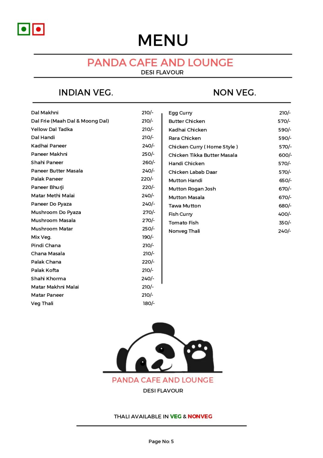 Panda Cafe & Lounge Menu, Menu for Panda Cafe & Lounge, Badali Ala ...