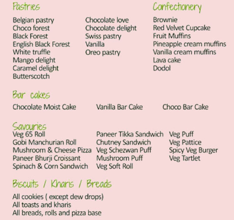 Pastry Palace Menu, Menu for Pastry Palace, Margao, South Goa, Goa