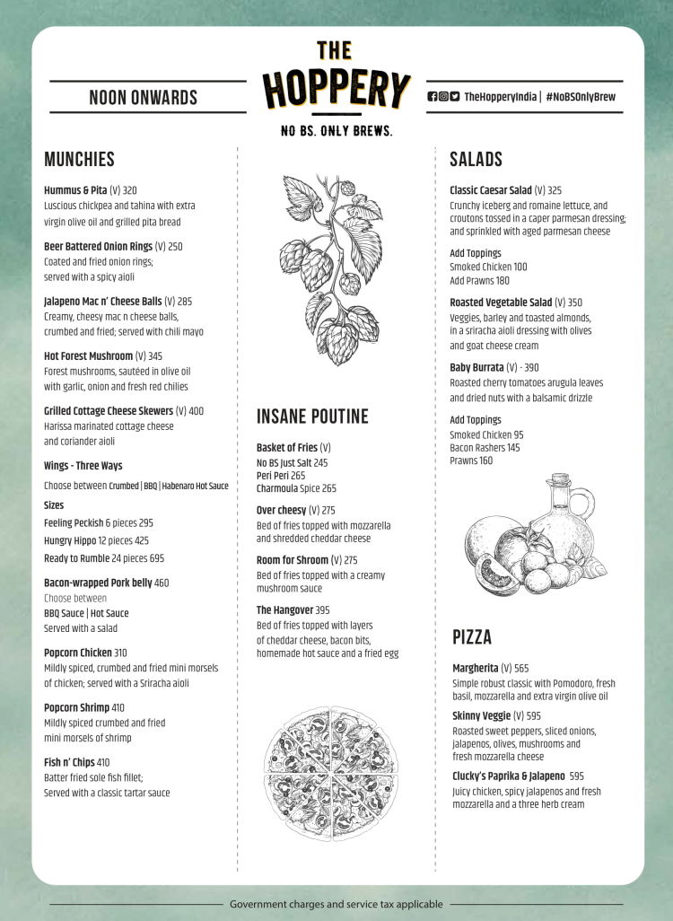 The Hoppery Menu, Menu for The Hoppery, Jubilee Hills, Hyderabad, Hyderabad